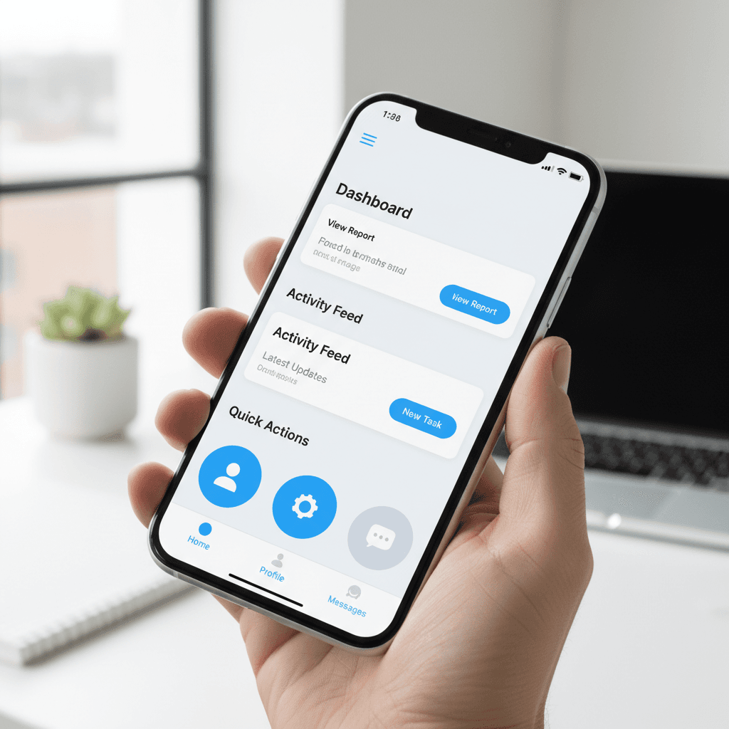 Mobile app interface design on a smartphone screen with a minimalist UX layout