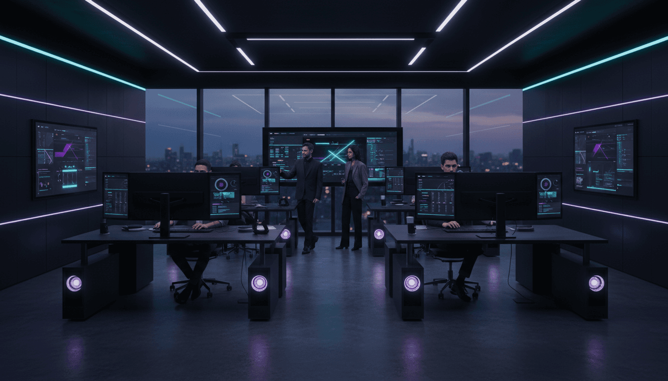 Modern technology workspace with abstract futuristic design and a minimalist aesthetic