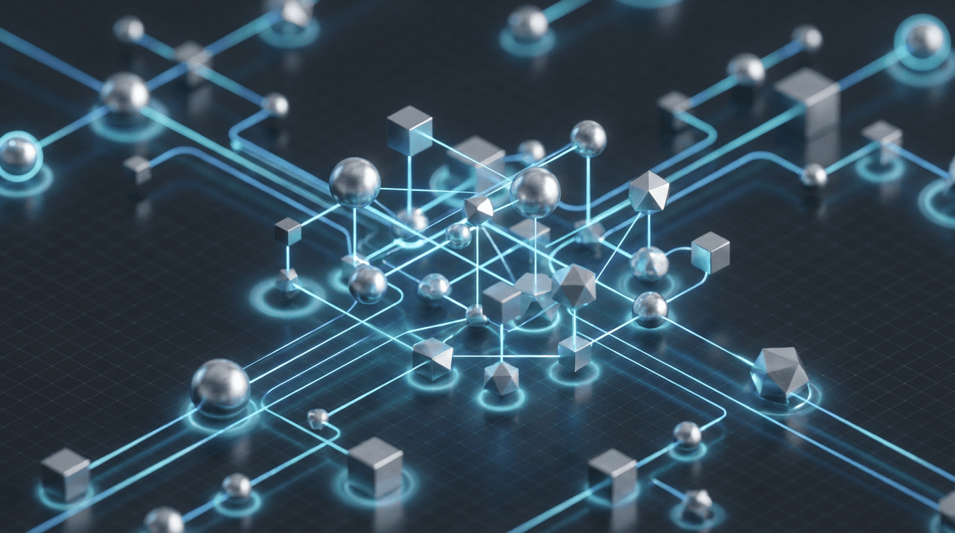 Cloud infrastructure diagram with nodes and connections on a dark background
